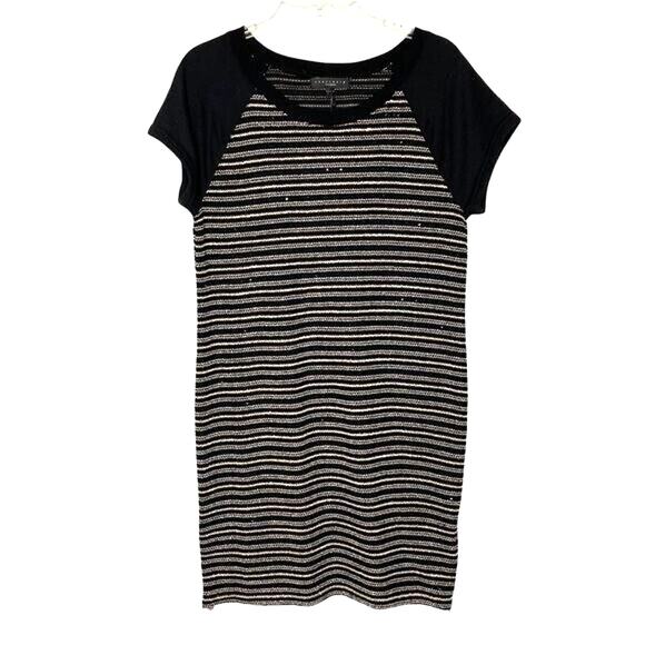 NWT Sanctuary Wms L Black Gold Metallic Stripe Knit Dress Zipper Accents - Picture 1 of 10